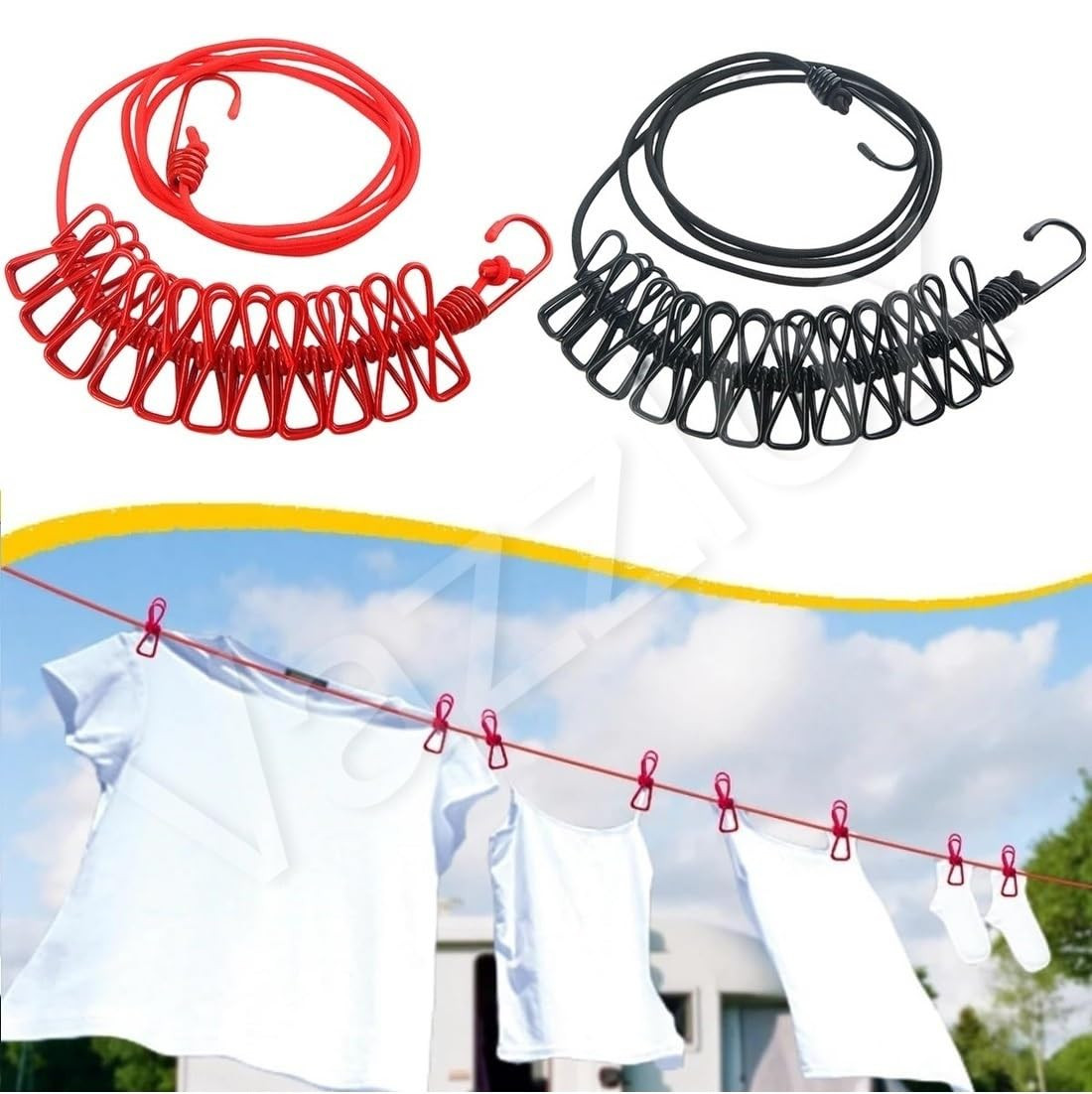 Portable Retractable Clothesline with 12 Clips – 9 Meter Elastic Clothes Drying Rope
